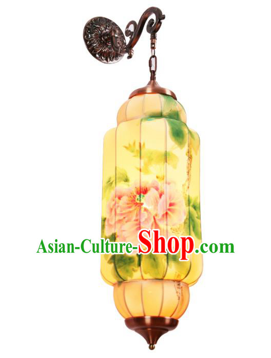 Handmade Traditional Chinese Lantern Wall Lamp Printing Peony Palace Lantern