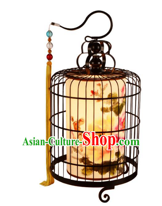 Traditional Chinese Ancient Palace Lantern Printing Peony Iron Ceiling Lanterns Hanging Lanern