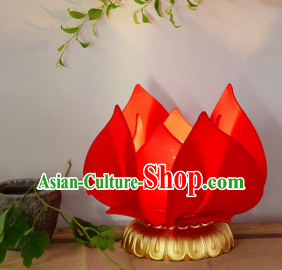 Handmade Traditional Chinese Lantern Red Lotus Desk Lamp Palace Lantern Buddha Lantern