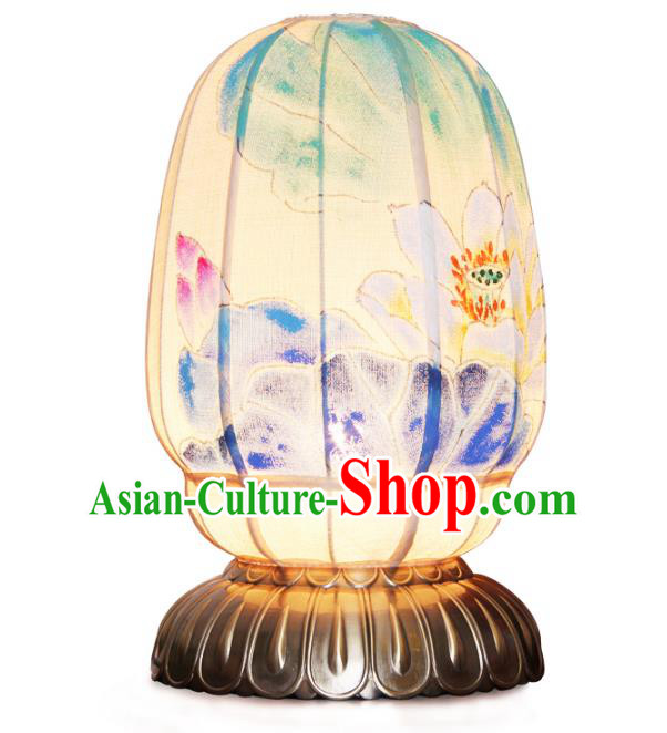 Handmade Traditional Chinese Lantern Painting Lotus Desk Lamp Palace Lantern