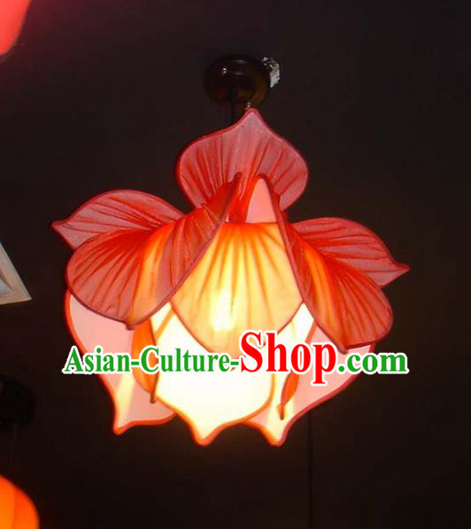Traditional Chinese Ancient Palace Lantern Ceiling Lamp Red Lotus Lanern