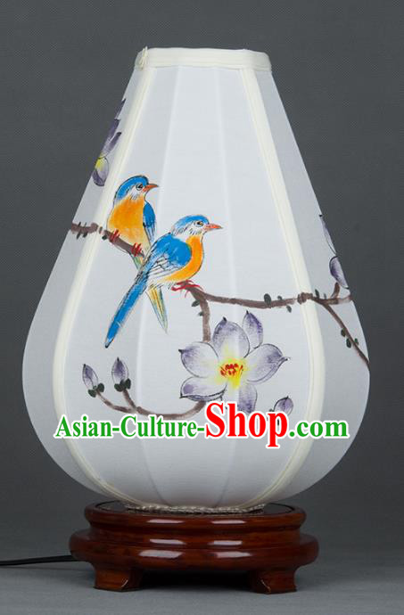 Handmade Traditional Chinese Lantern Printing Magnolia Birds Desk Lamp Electric Palace Lantern