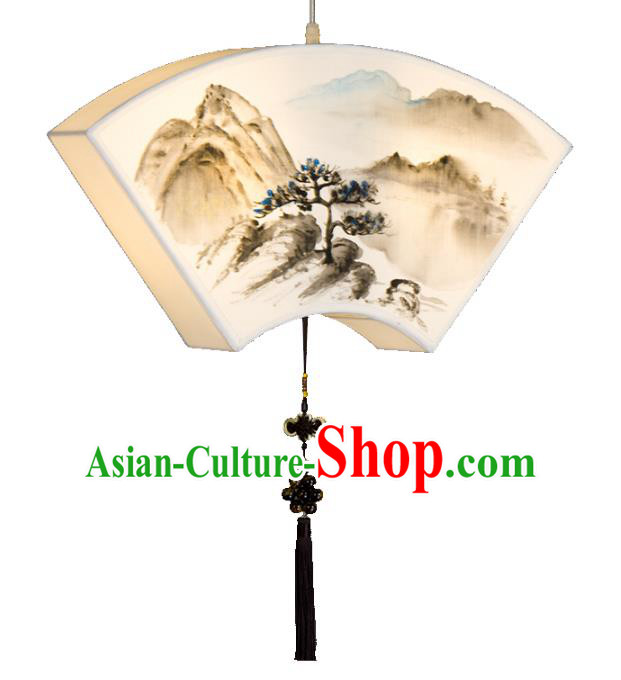 Traditional Chinese Ancient Palace Lantern Ceiling Lamp Landscape Painting Lanern