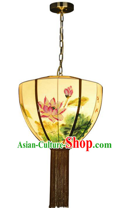 Traditional Chinese Palace Lantern Painting Lotus Ceiling Lamp Ancient Lanern