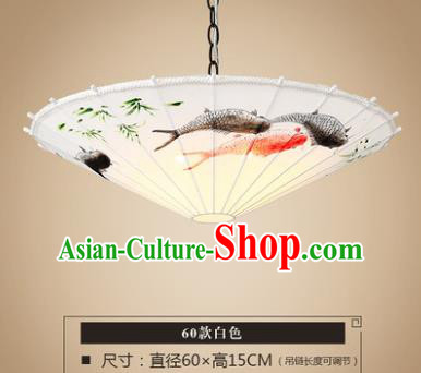 Asian China Traditional Handmade Lantern Printing Fishes Umbrella Ceiling Lamp Ancient Palace Lanern