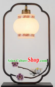 Traditional Asian Chinese Lantern China Ancient Electric Purple Flowers Desk Lamp Palace Lantern