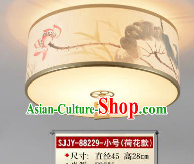 Asian China Traditional Handmade Lantern Ink Painting Lotus Ceiling Lamp Ancient Palace Lanern