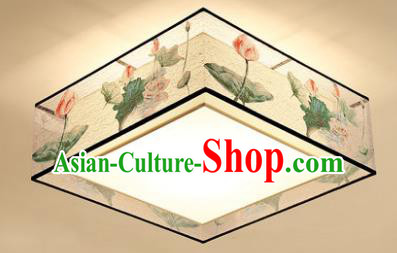 Traditional Chinese Handmade Printing Lotus Lantern Square Classical Lamp Ancient Palace Ceiling Lanern