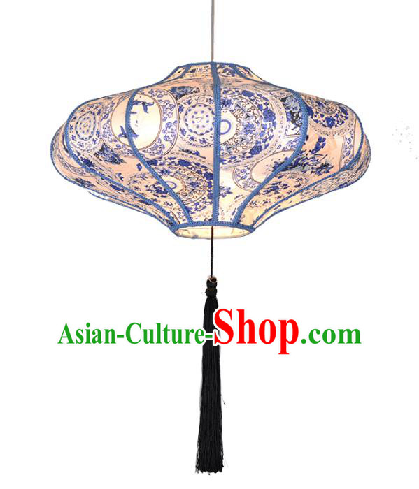 Asian China Traditional Handmade Lantern Blue and White Porcelain Lamp Ceiling Lamp Ancient Palace Lanern