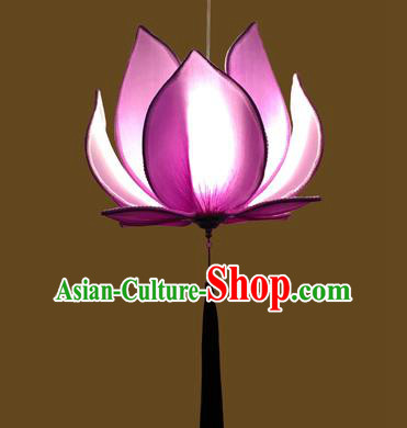 Asian China Traditional Handmade Lantern Temple Purple Lotus Lamp Ceiling Lamp Ancient Palace Lanern