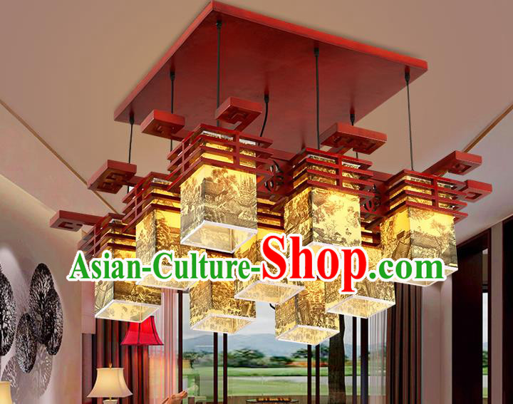 China Traditional Handmade Parchment Lantern Palace Wood Hanging Lanterns Ceiling Lamp Ancient Lanern