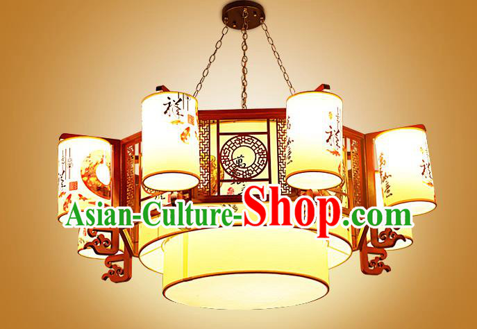 China Traditional Handmade Ancient Wood Printing Lantern Eight-pieces Palace Lanterns Ceiling Lamp