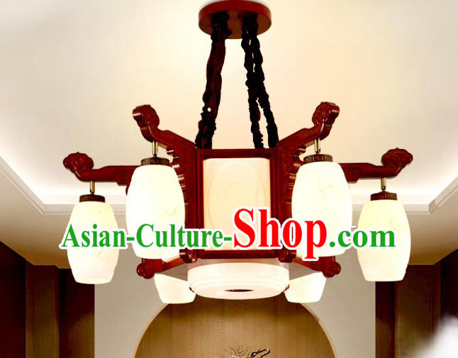 China Traditional Handmade Ancient Marble Lantern Palace Wood Hanging Lanterns Ceiling Lamp