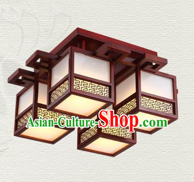 China Traditional Handmade Ancient Wood Lantern Four-pieces Palace Lanterns Ceiling Lamp
