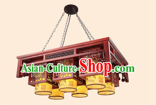 Traditional China Handmade Six-pieces Lantern Ancient Wood Lanterns Palace Ceiling Lamp