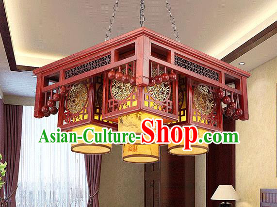 Traditional China Handmade Four-pieces Lantern Ancient Wood Lanterns Palace Ceiling Lamp