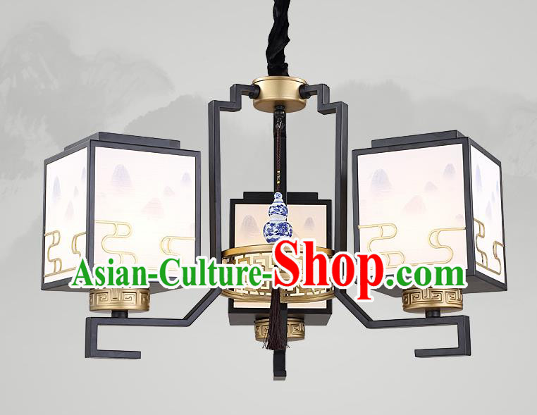 Traditional China Handmade Lantern Ancient Three-Lights Hanging Lanterns Palace Ceiling Lamp