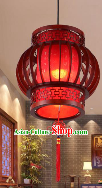 Asian China Handmade Wood Ceiling Lantern Traditional Ancient Red Hanging Lamp Palace Lanterns