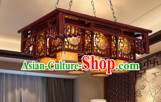 Asian China Handmade Wood Carving Lantern Traditional Ancient Ceiling Lamp Six-Lights Palace Lanterns