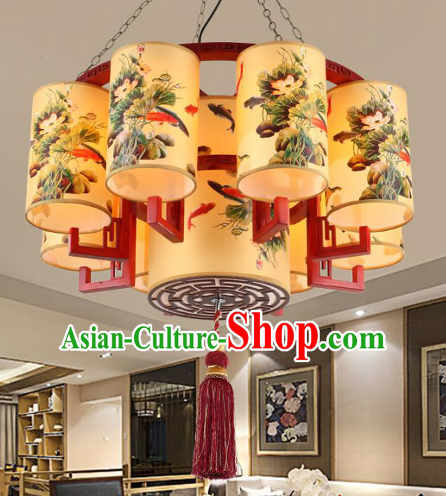 Chinese Handmade Wood Printing Lotus Lantern Traditional Palace Ceiling Lamp Ancient Hanging Lanterns