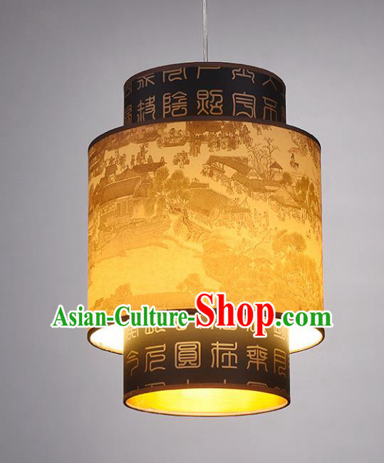 Chinese Classical Handmade Printing Parchment Palace Lanterns Traditional Hanging Lantern Ancient Ceiling Lamp