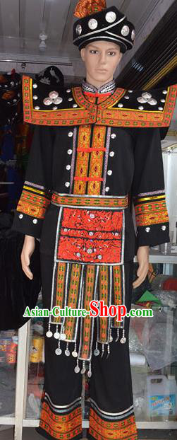 Traditional Chinese Miao Minority Nationality Embroidered Costume for Men