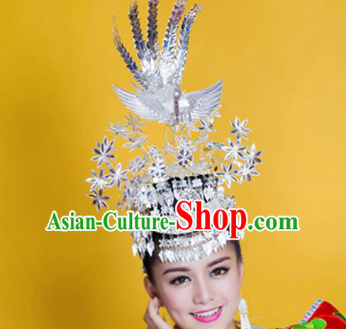 Traditional Chinese Miao Nationality Phoenix Hairpins Hair Accessories Sliver Headwear for Women