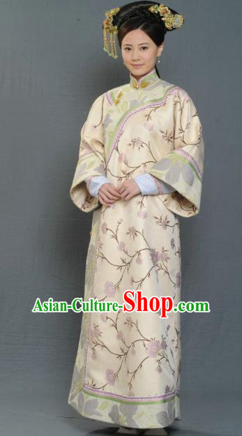 Chinese Ancient Qing Dynasty Jiaqing Imperial Consort Embroidered Manchu Dress Historical Costume for Women