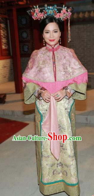 Chinese Ancient Qing Dynasty Imperial Concubine Embroidered Manchu Dress Historical Costume for Women
