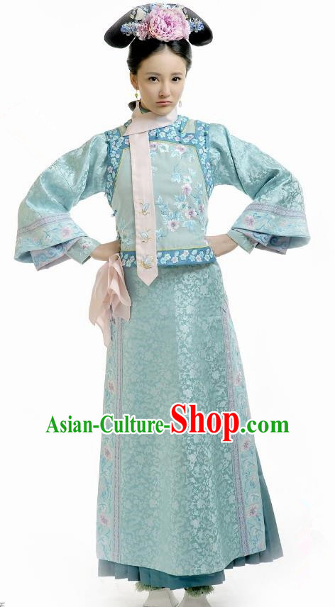 Chinese Qing Dynasty Palace Princess Mingyu Historical Costume Ancient Manchu Lady Clothing for Women