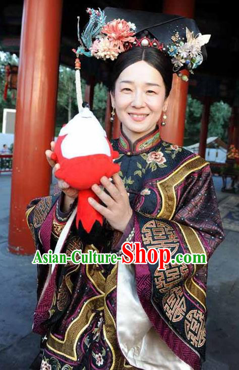 Chinese Qing Dynasty Empress Dowager Cixi Historical Costume Ancient Manchu Clothing for Women