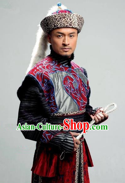 Chinese Qing Dynasty Nurhachi Historical Costume China Ancient Manchu Emperor Clothing