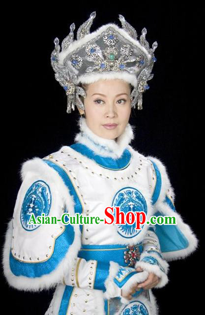 Chinese Ancient Qing Dynasty Nurhachi Empress Embroidered Manchu Dress Historical Costume for Women