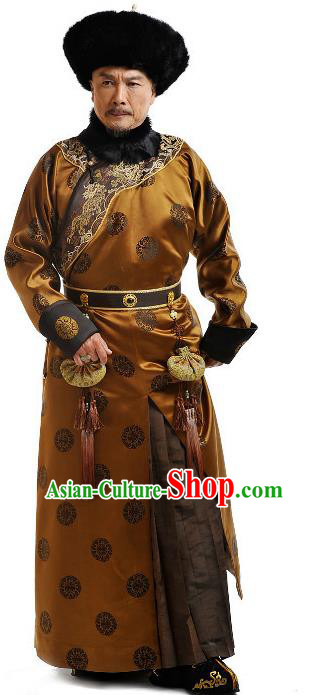 Chinese Qing Dynasty Emperor Kangxi Xuanye Historical Costume Ancient Manchu Kaiser Clothing for Men