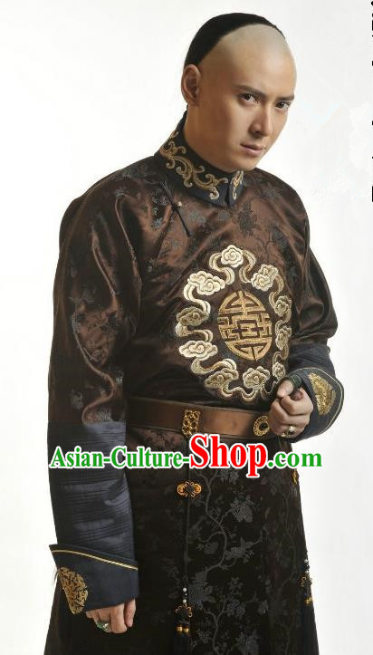 Chinese Qing Dynasty Nine Prince of Kangxi Yintang Historical Costume Ancient Manchu Royal Highness Clothing for Men
