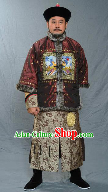 Chinese Qing Dynasty General Historical Costume Ancient Manchu Royal Prince Clothing for Men