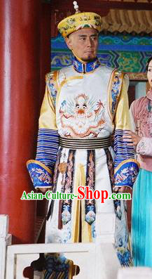 Chinese Qing Dynasty Emperor Kangxi Historical Costume Ancient Manchu King Kang Xi Clothing for Men