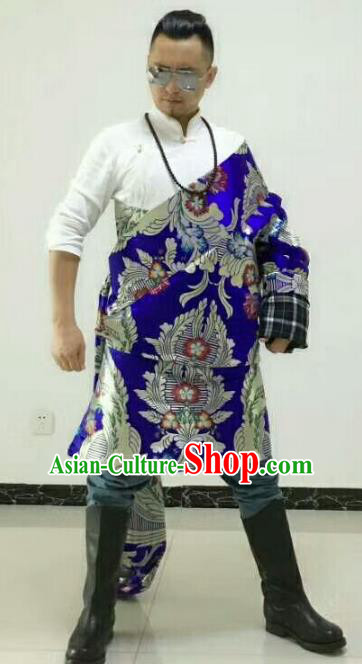 Traditional Chinese Zang Nationality Costume, Tibetan Ethnic Minority Kang-pa Royalblue Tibetan Robe for Men