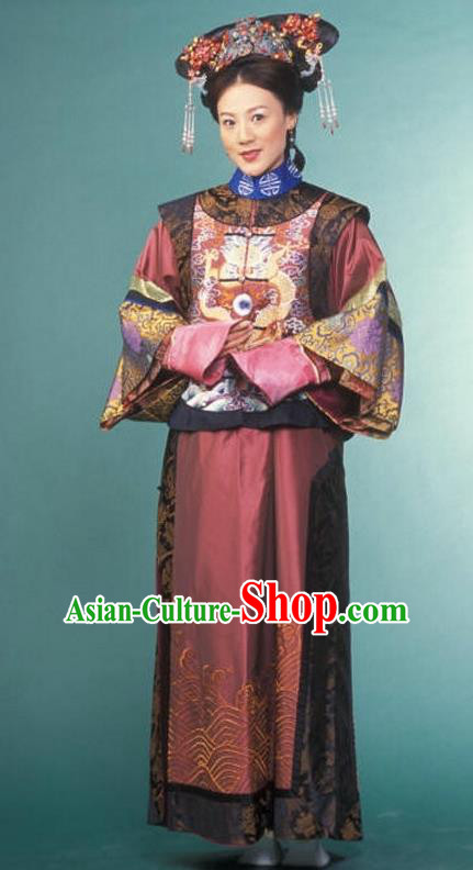 Chinese Ancient Qing Dynasty Imperial Concubine Manchu Dress Historical Costume for Women