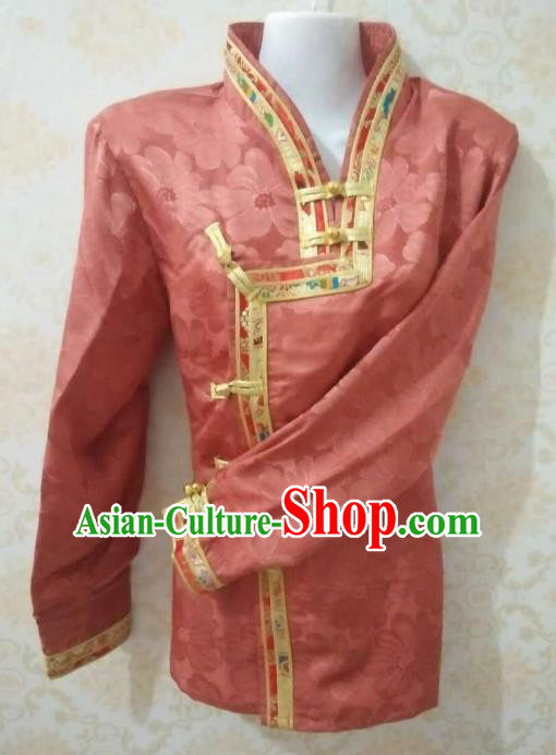 Chinese Tibetan Nationality Costume Red Blouse, Traditional Zang Ethnic Minority Shirts for Women