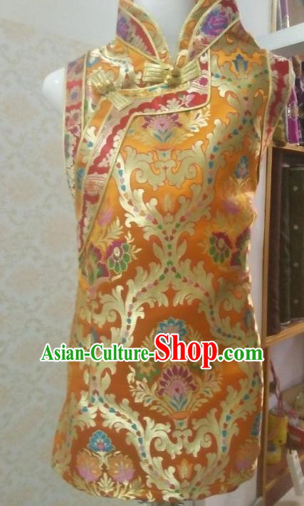 Chinese Tibetan Nationality Costume Yellow Vests, Traditional Zang Ethnic Minority Waistcoat for Women