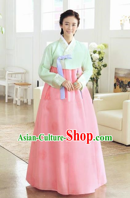 Korean Traditional Bride Hanbok Clothing Green Blouse and Pink Dress Korean Fashion Apparel Costumes for Women