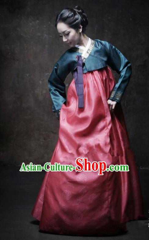 Korean Traditional Bride Palace Hanbok Clothing Atrovirens Blouse and Dress Korean Fashion Apparel Costumes for Women