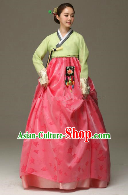 Korean Traditional Garment Palace Hanbok Fashion Apparel Costumes Bride Green Blouse and Dress for Women