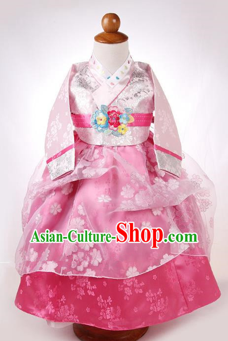 Korean Traditional Hanbok Korea Children Blouse and Pink Dress Fashion Apparel Hanbok Costumes for Kids