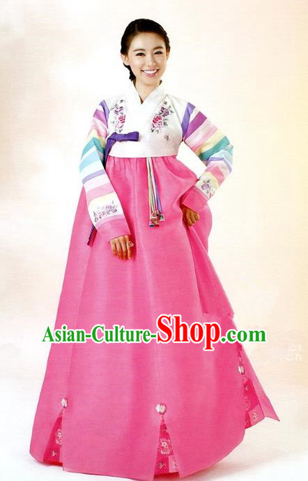 Korean Traditional Garment Palace Hanbok White Blouse and Pink Dress Fashion Apparel Bride Costumes for Women