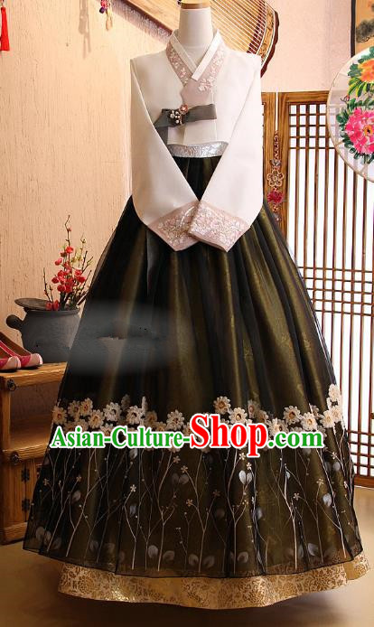 Korean Traditional Garment Palace Hanbok Atrovirens Dress Fashion Apparel Bride Costumes for Women