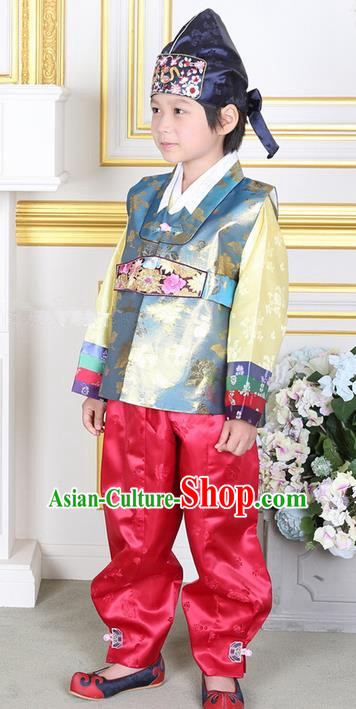 Korean Traditional Hanbok Clothing Korean Boys Hanbok Costumes Blue Shirt and Red Pants for Kids