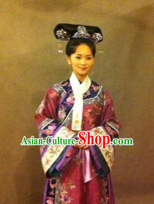 Chinese Ancient Qing Dynasty Manchu Dress Imperial Concubine Embroidered Costume for Women