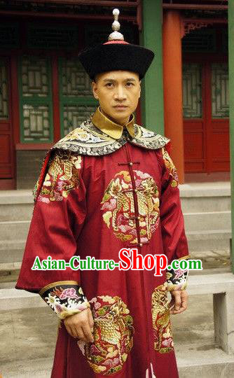 Chinese Ancient Qing Dynasty Manchu Royal Highness Embroidered Costume for Men